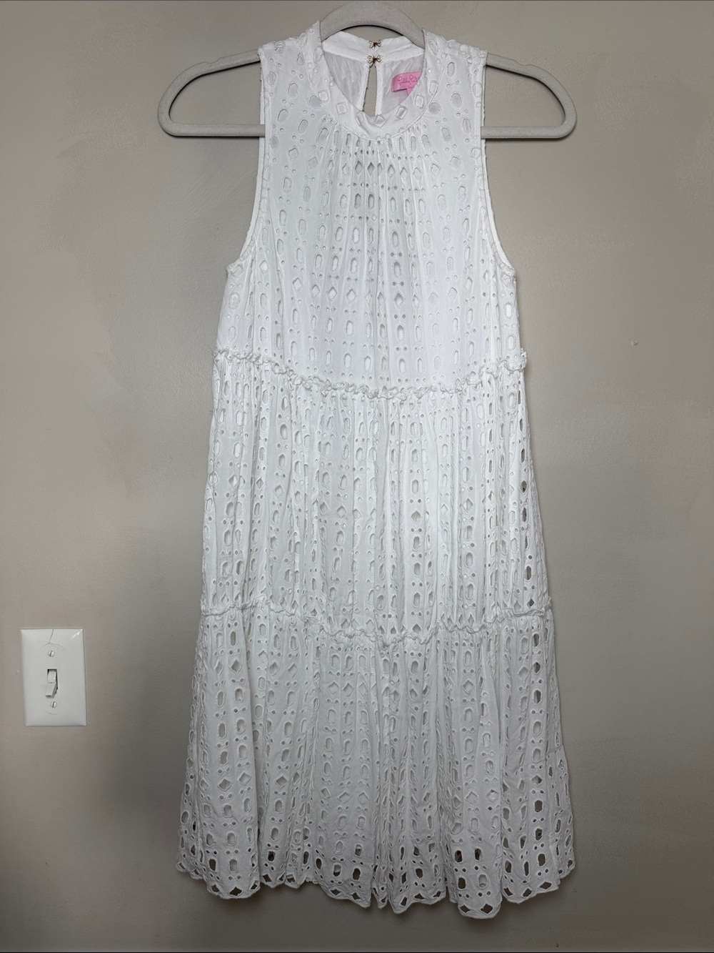 Lilly Pulitzer Indira Swing Dress Resort White Eyelet Tiered Mock Neck. Size XS - Picture 1 of 8